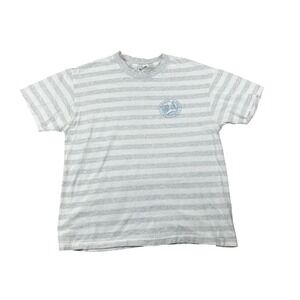 L.A. Sportswear Men Large White Gray Striped New Age Health Spa T-Shirt USA Made